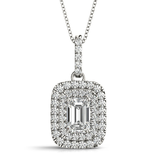 PENDANTS EMERALD CUT 6X4 DOUBLE HALO