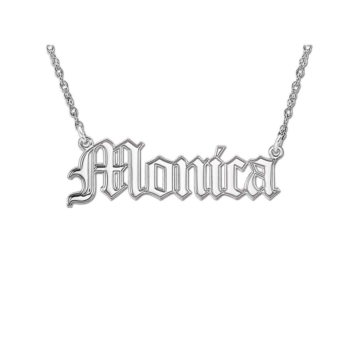 14K W Hi Polish Name Pers Necklace