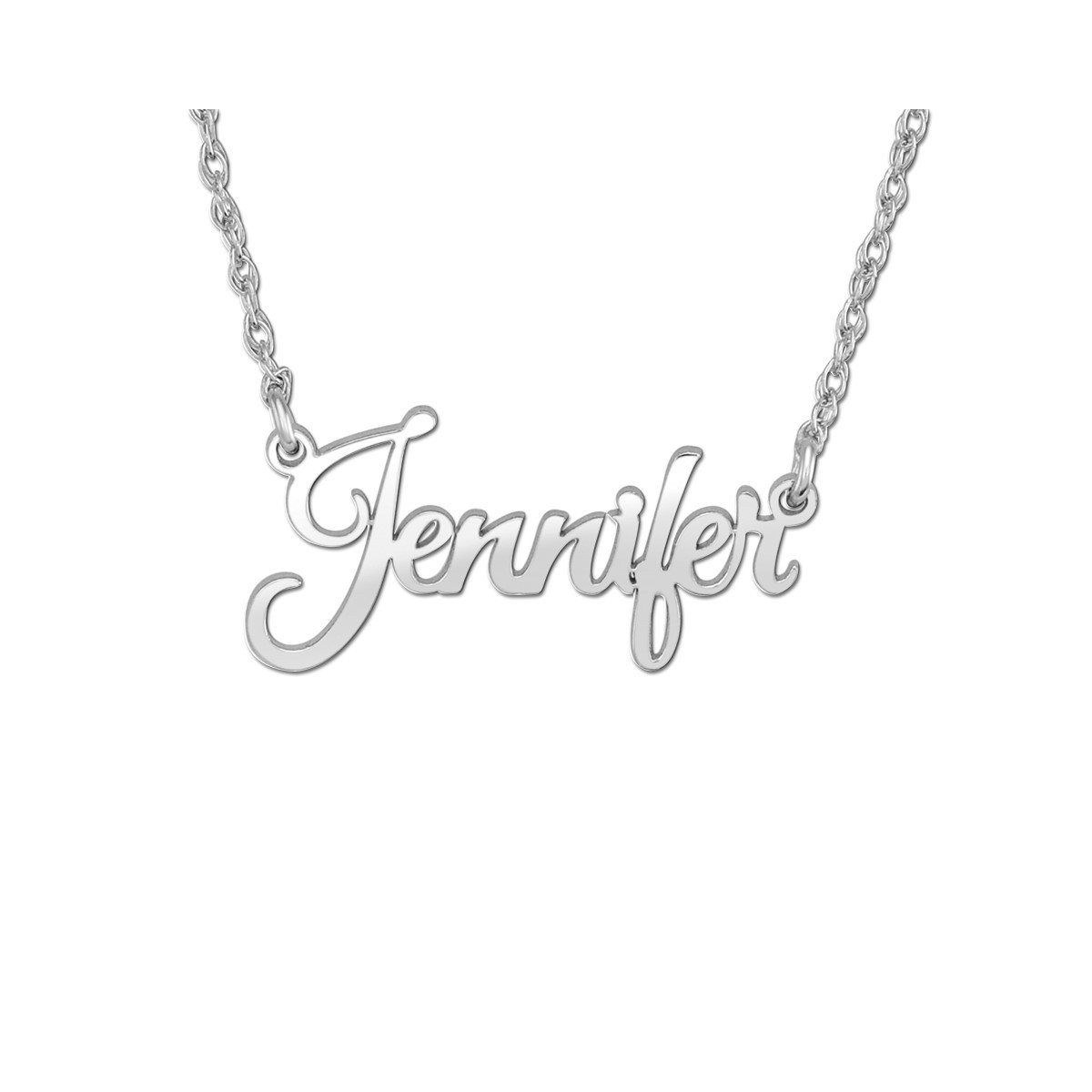 14K W Hi Polish Script Pers Necklace