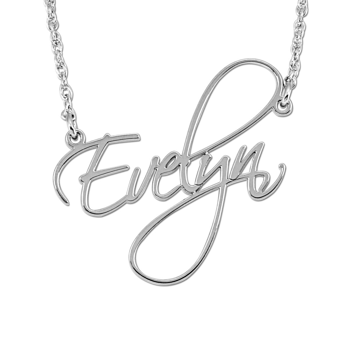 14K W Hi Polish Name Pers Necklace