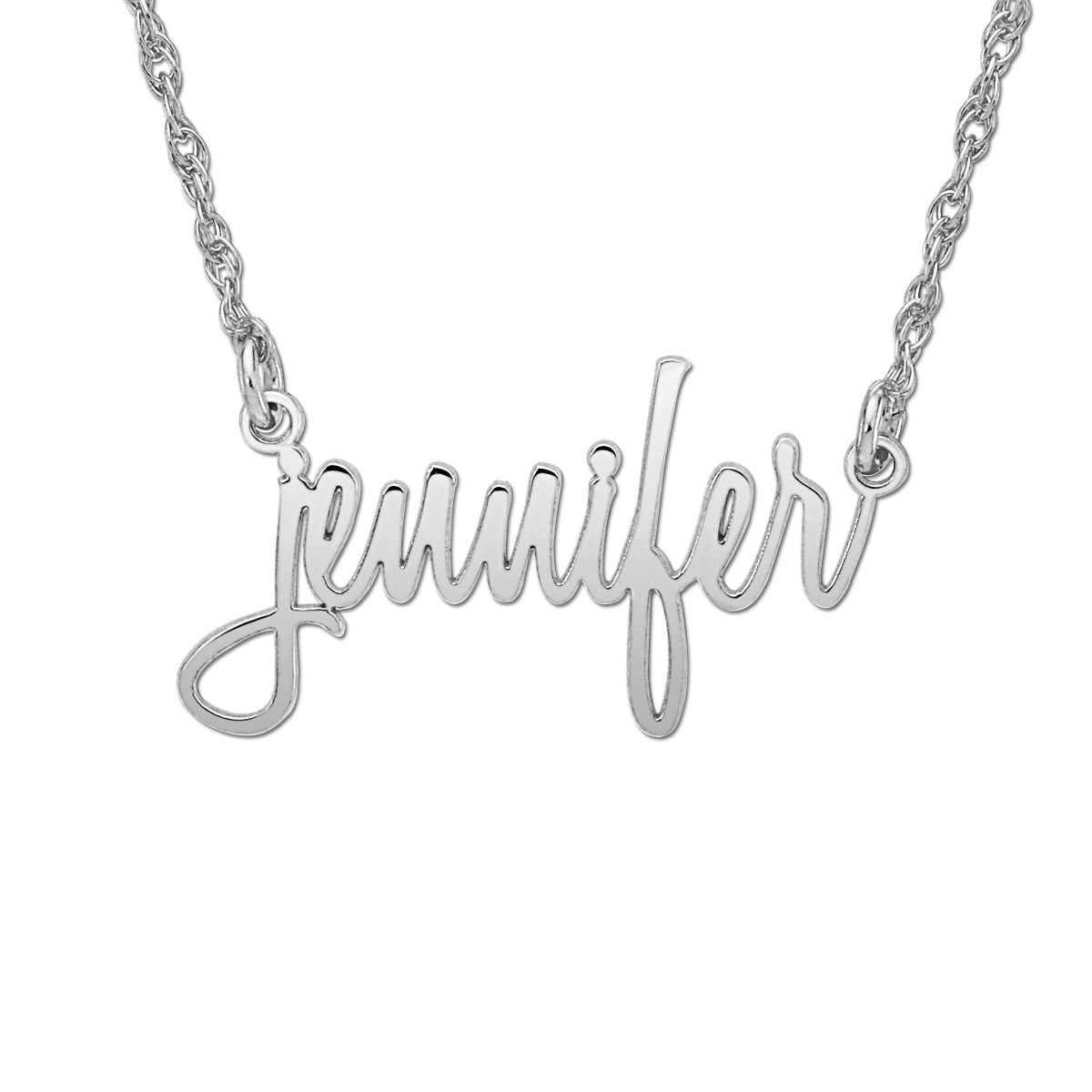 14K W Hi Polish Name Pers Necklace